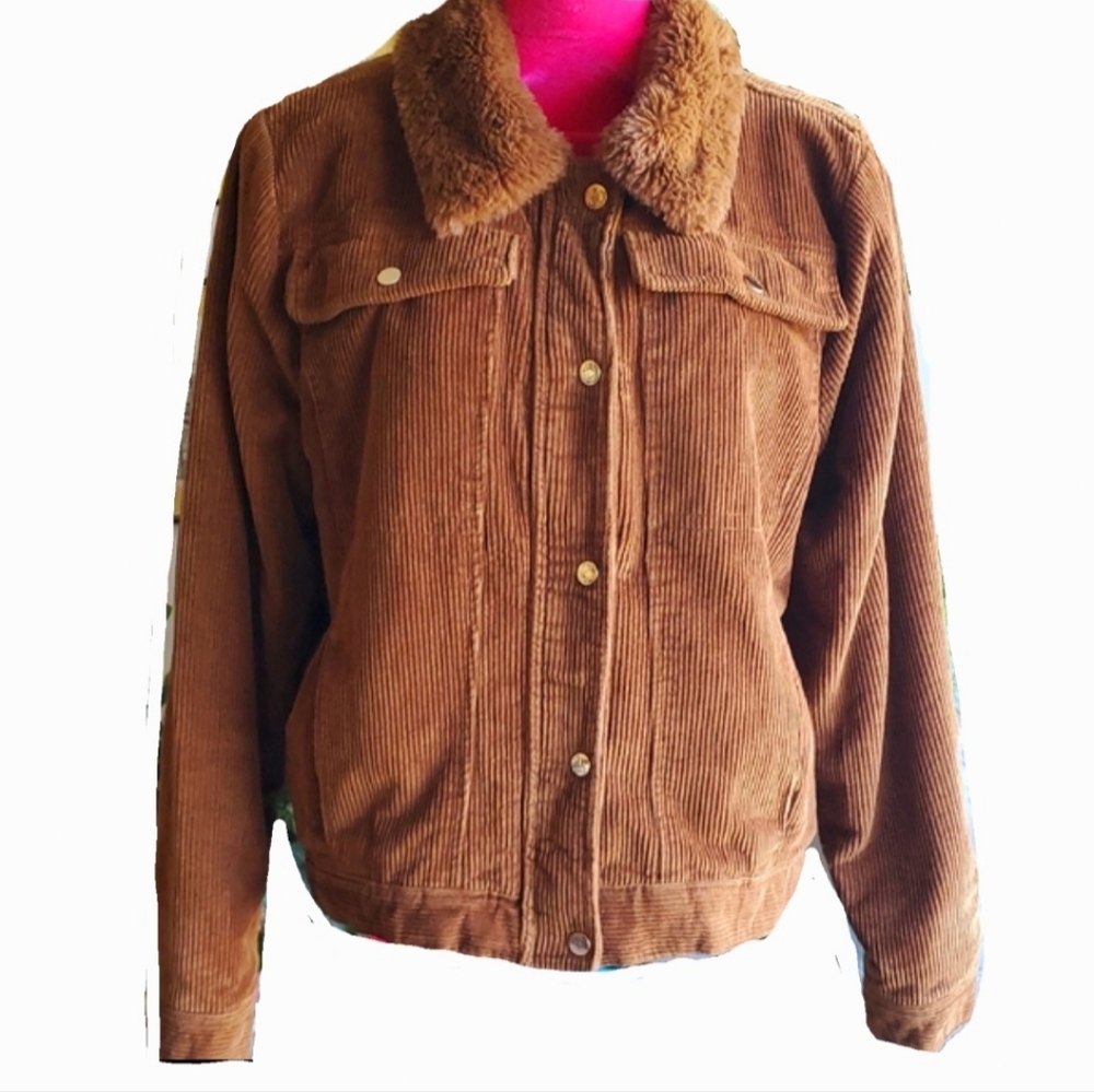 Me Jane Brown Corduroy Sherpa Lined Jacket Size Extra Large Western Retro